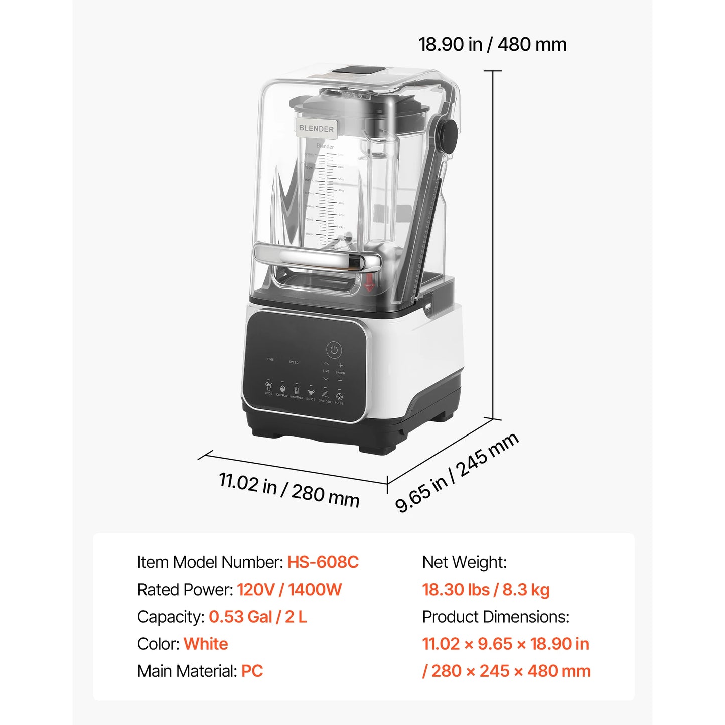 Succebuy 2200 Watt Countertop Blender With Shield For Kitchen Food Processing