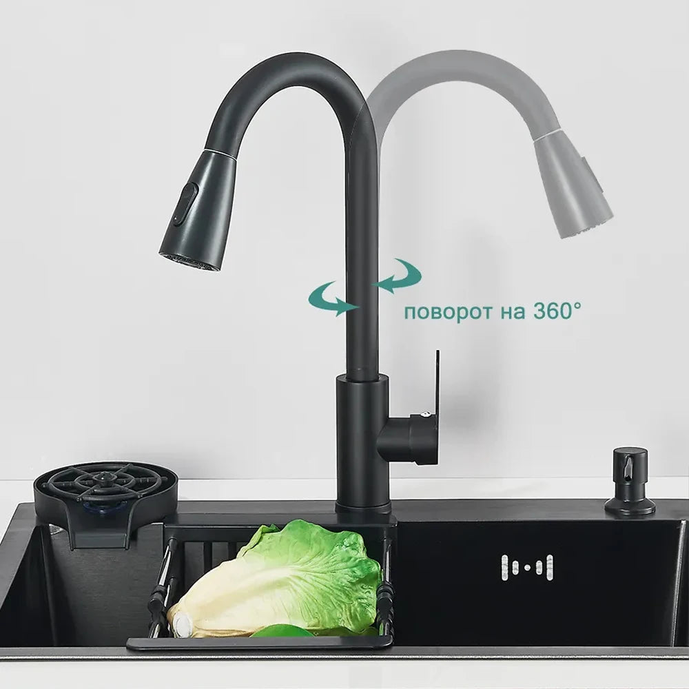 Stainless Steel Undermount Kitchen Sink With Integrated Faucet And Basin