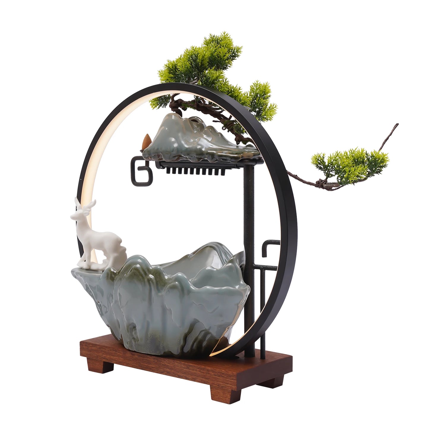 Bymaocer Ceramic Tabletop Water Fountain LED Mist Effect Decor