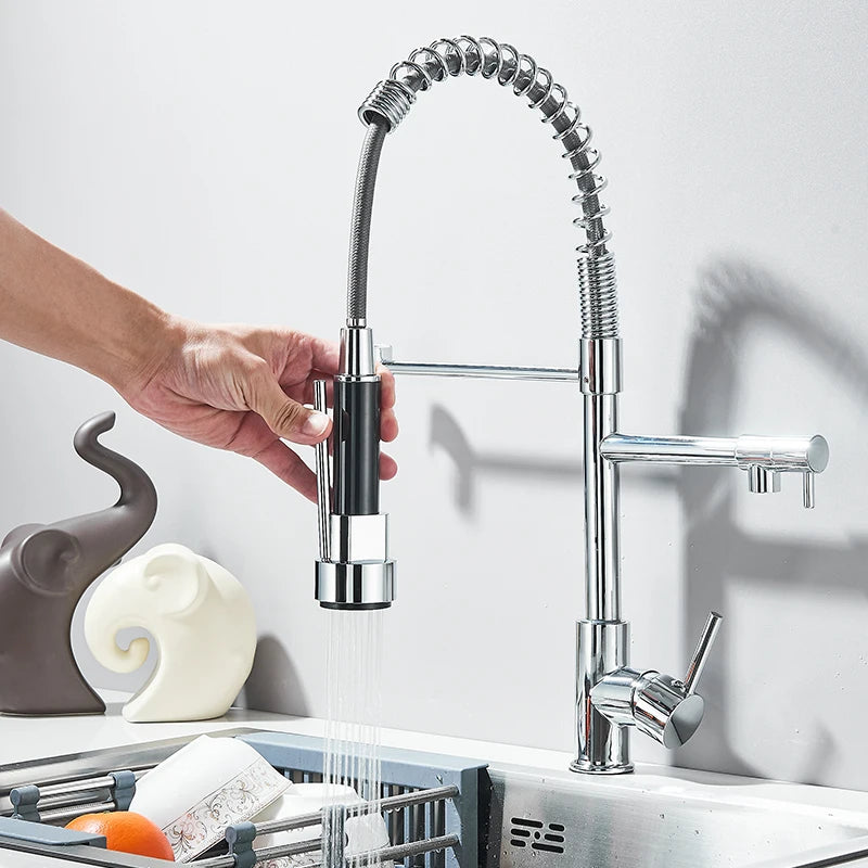 Shbshaimy Rose Gold Chrome Deck Mount Pull Down Kitchen Faucet