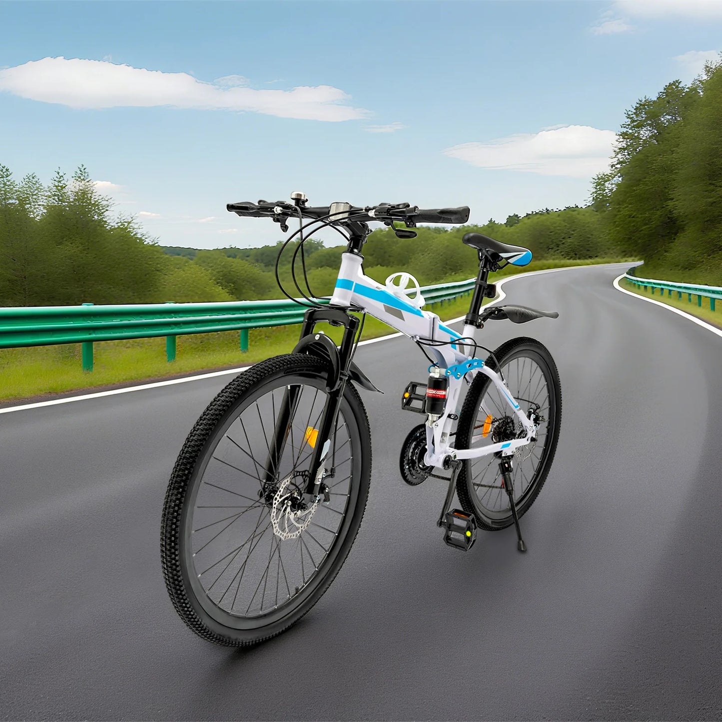 Folding Mountain Bike 21 Speed Steel Dual Disc Brakes
