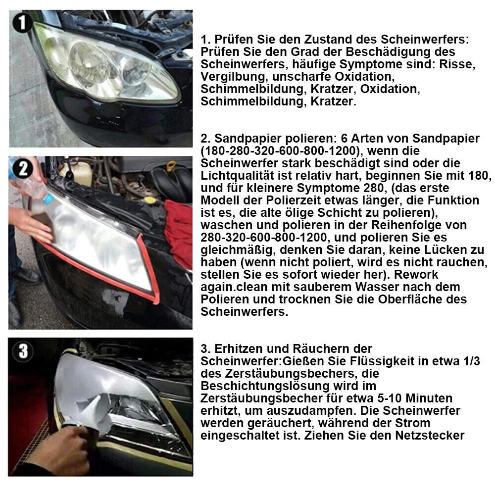 Car Headlight Repair Kit With Chemical Polish Tools