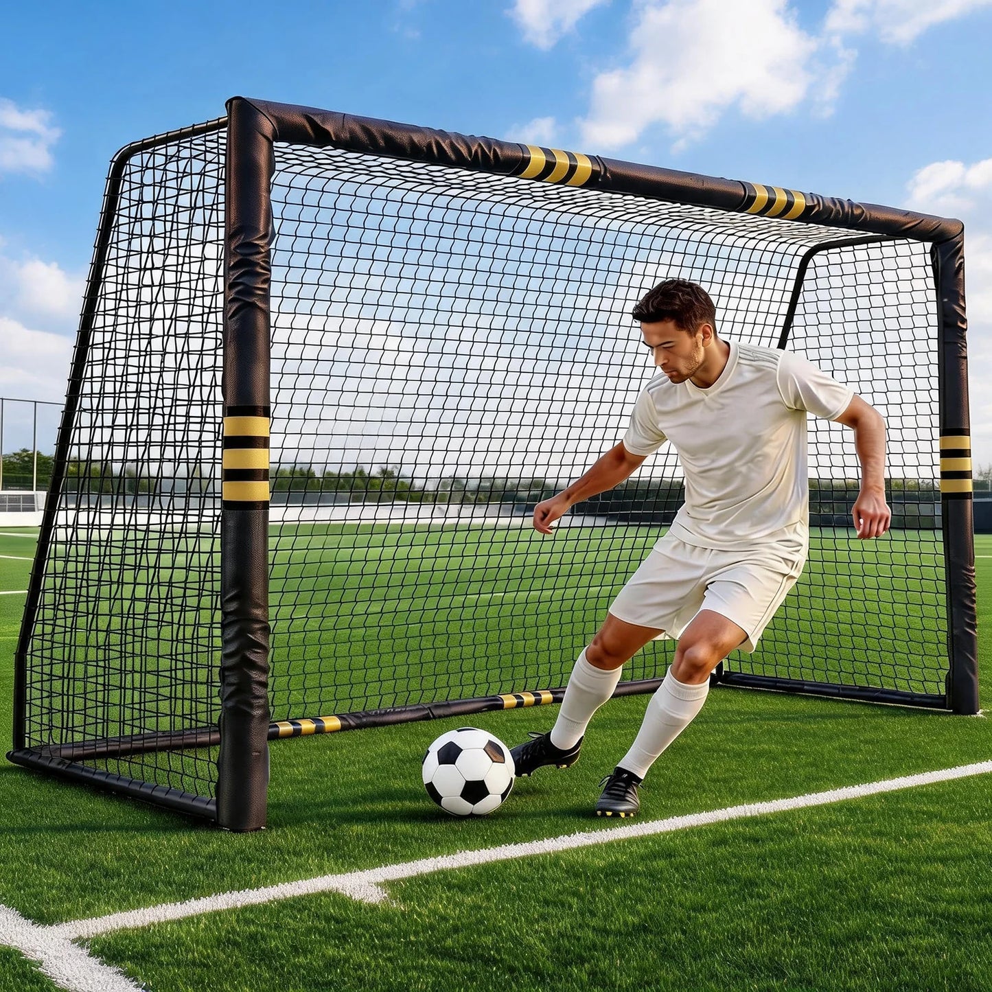 HiMISS Heavy Duty Steel Backyard Soccer Goal With Padded Posts