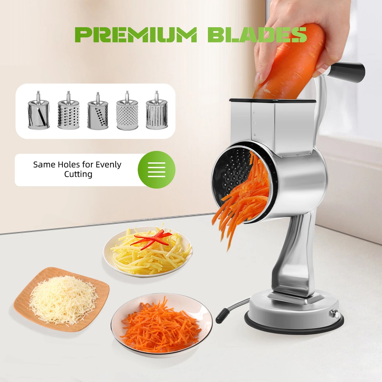 Five Blade Stainless Steel Rotary Grater For Vegetables