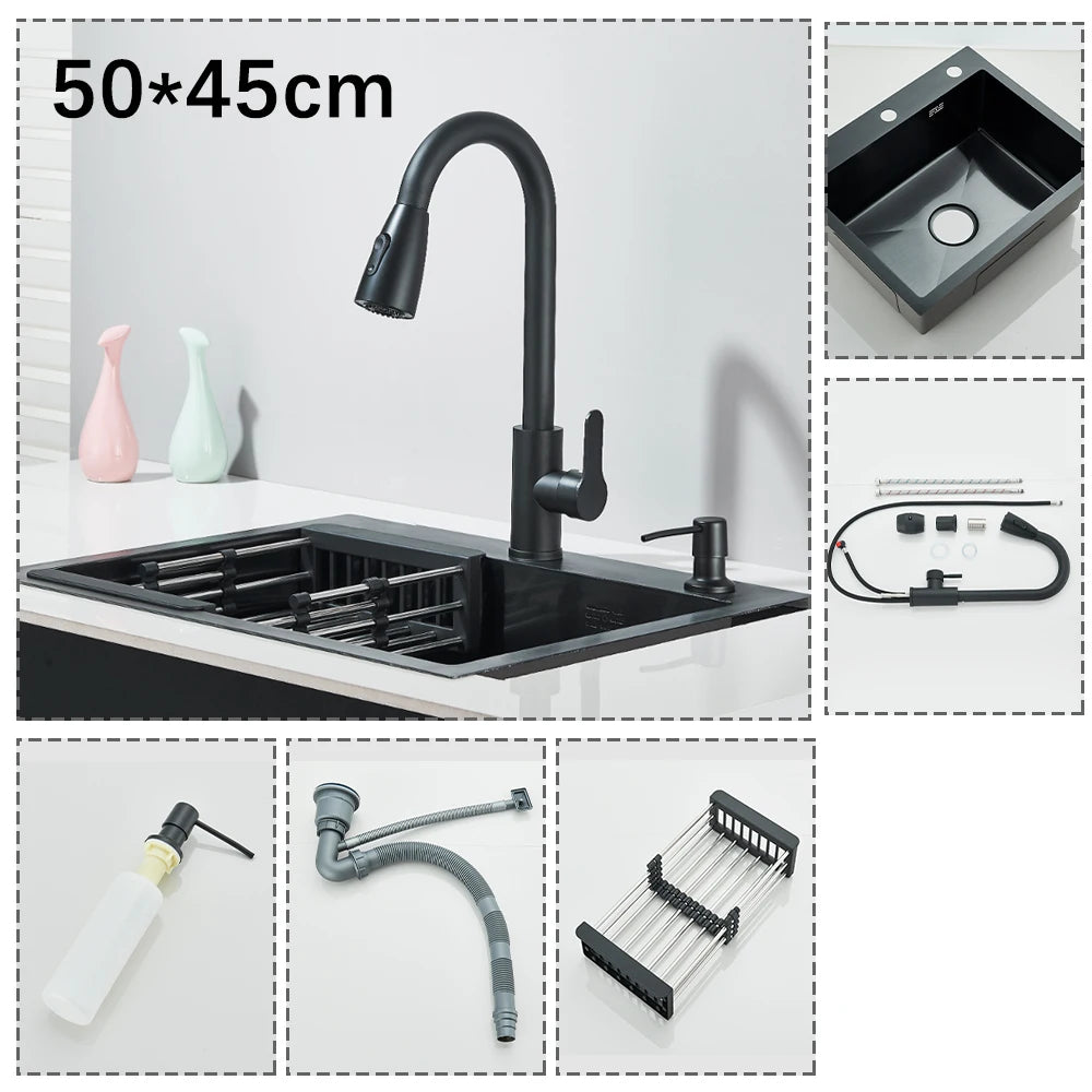 Stainless Steel Undermount Kitchen Sink With Integrated Faucet And Basin
