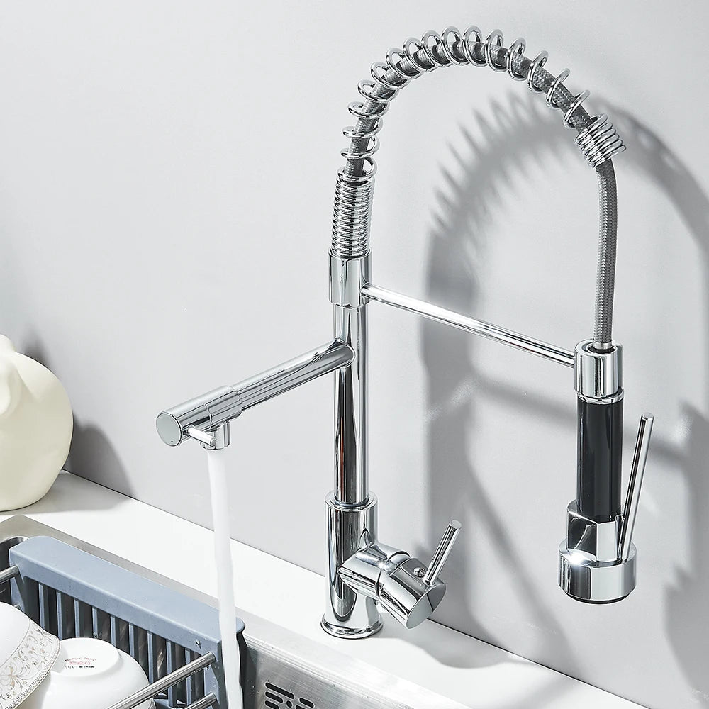 Shbshaimy Rose Gold Chrome Deck Mount Pull Down Kitchen Faucet