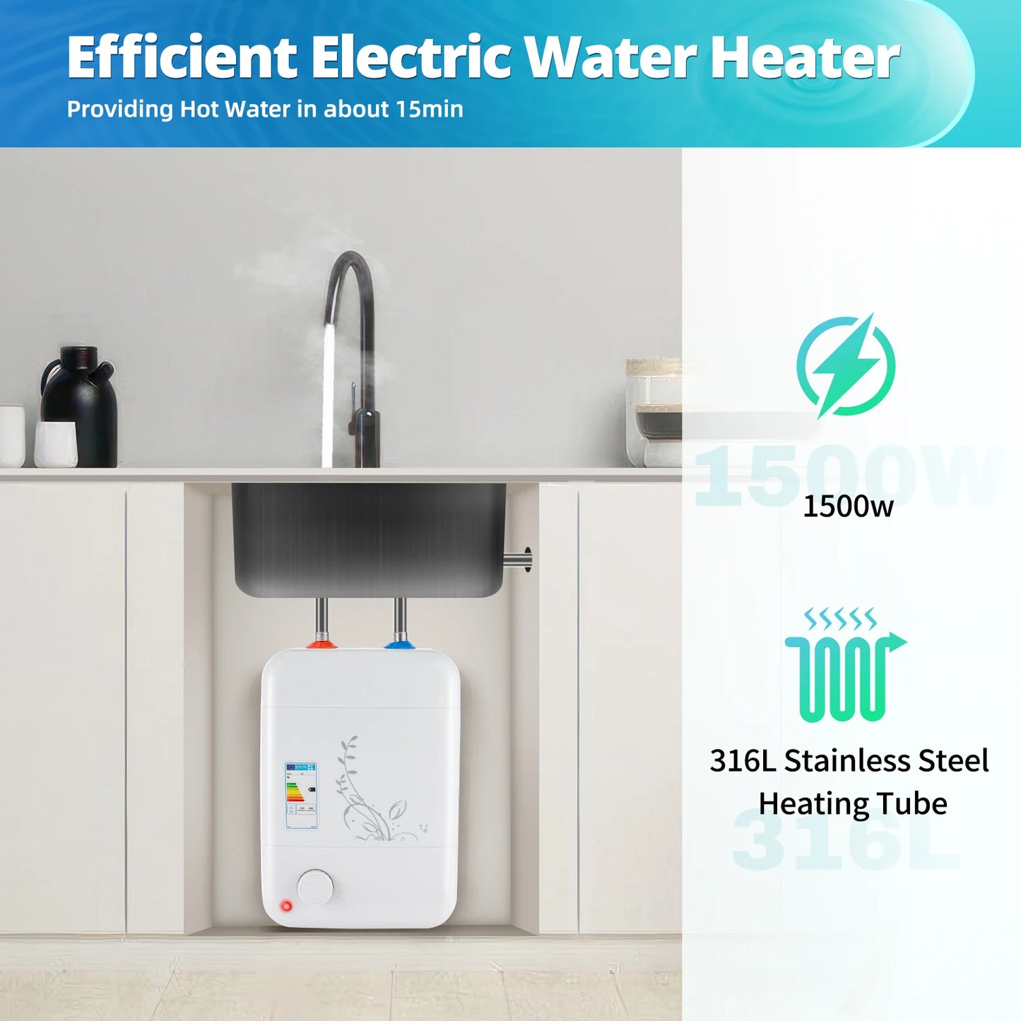 Electric Under Sink Water Heater For Kitchen And Bathroom