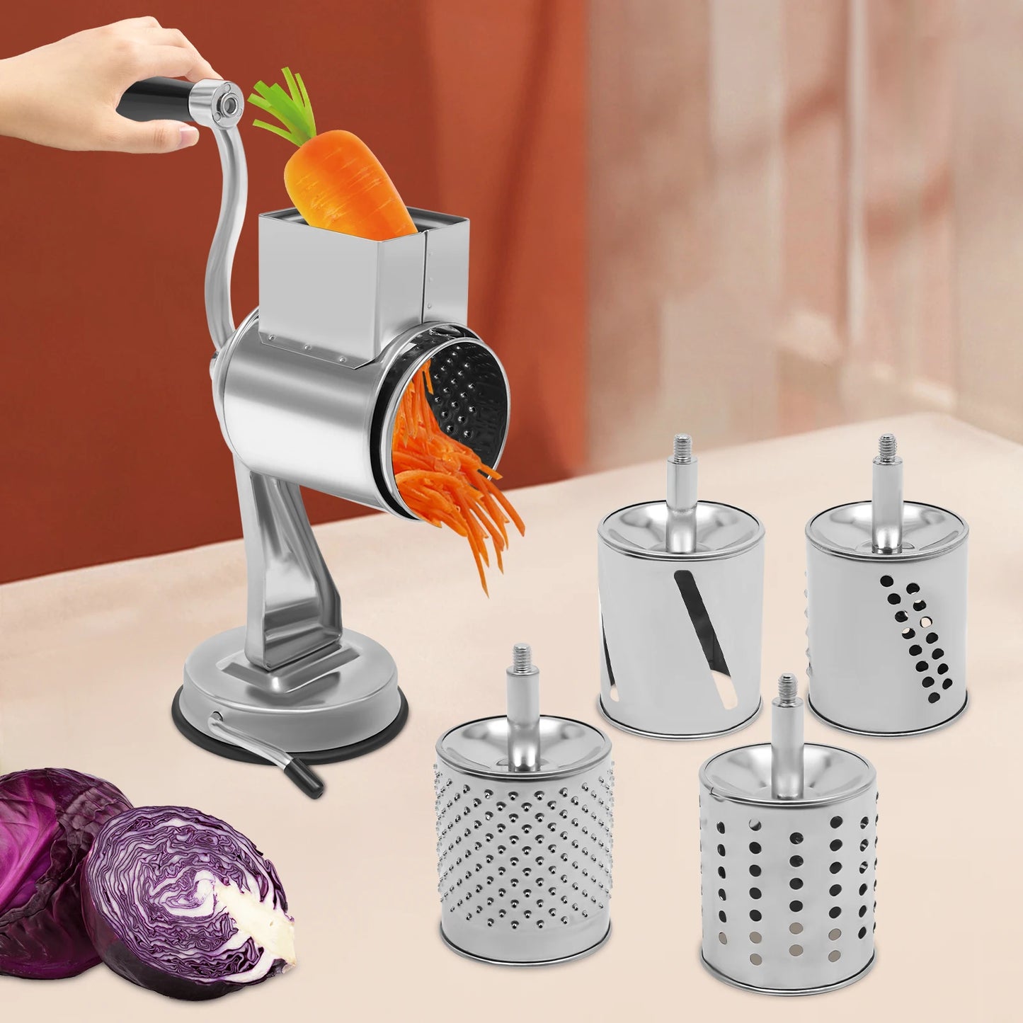 Five Blade Stainless Steel Rotary Grater For Vegetables