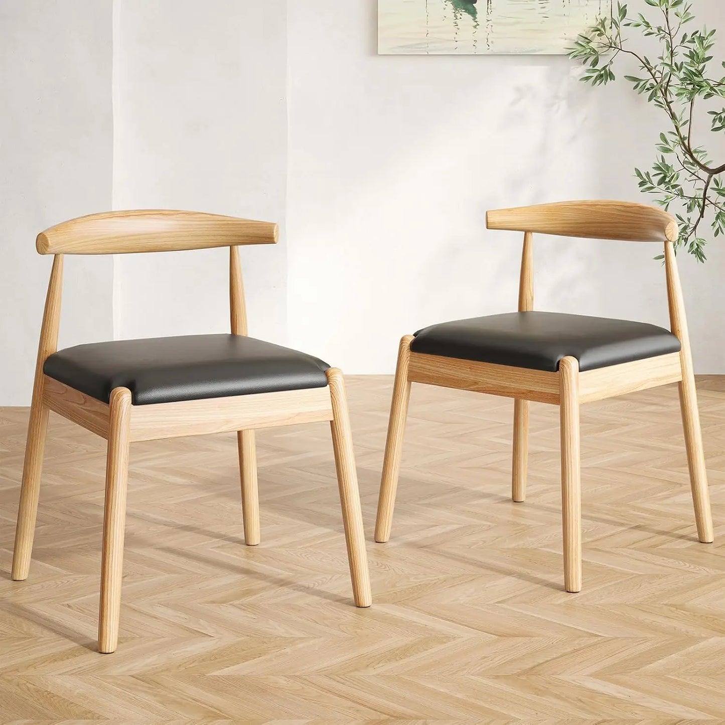 Farini Mid Century Modern Dining Chairs With Solid Wood Legs
