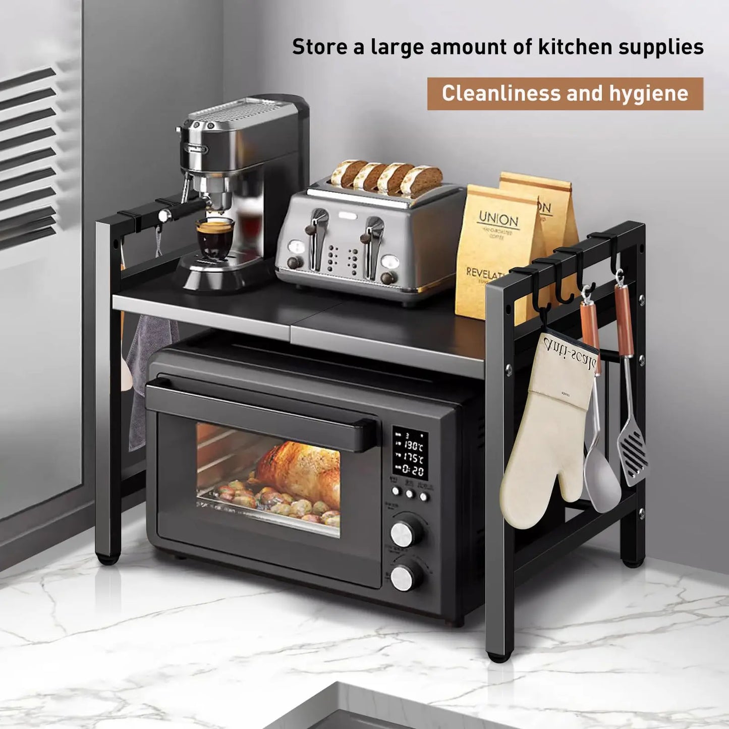 Expandable Microwave Shelf Organizer For Countertop Tableware Storage