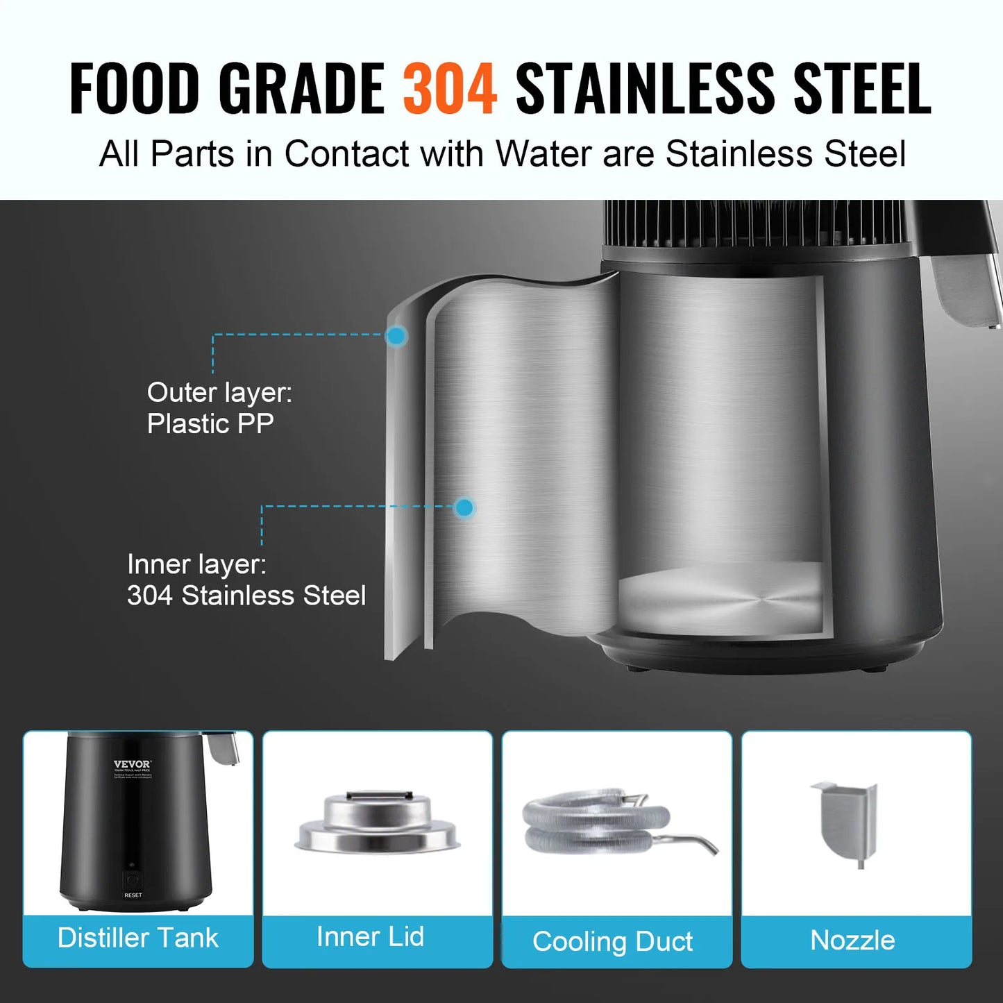 SucceBuy 750W Countertop Water Distiller 4L Stainless Steel Purifier