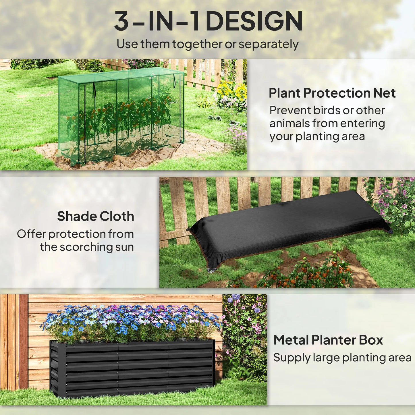 Outsunny Galvanized Metal Raised Garden Bed With Crop Cage And Shade Cloth