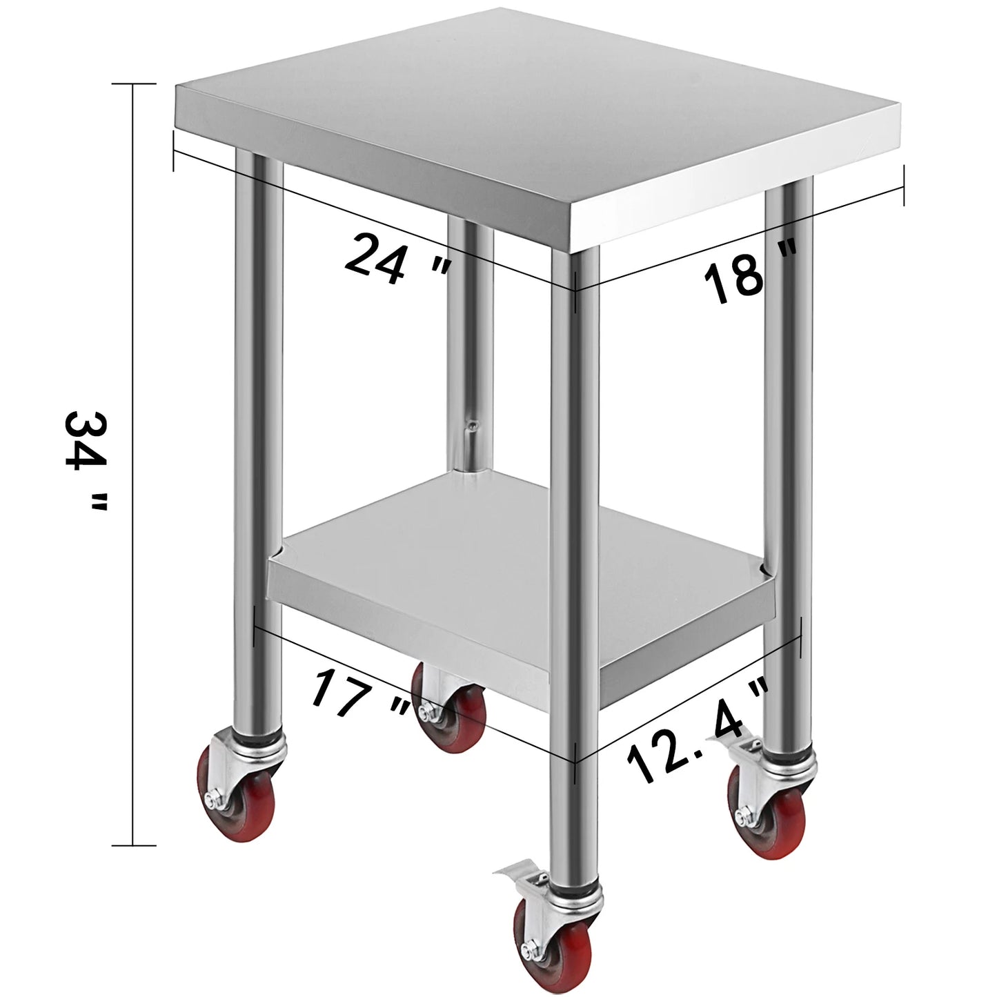 SucceBuy Stainless Steel Kitchen Prep Table With Casters And Backsplash