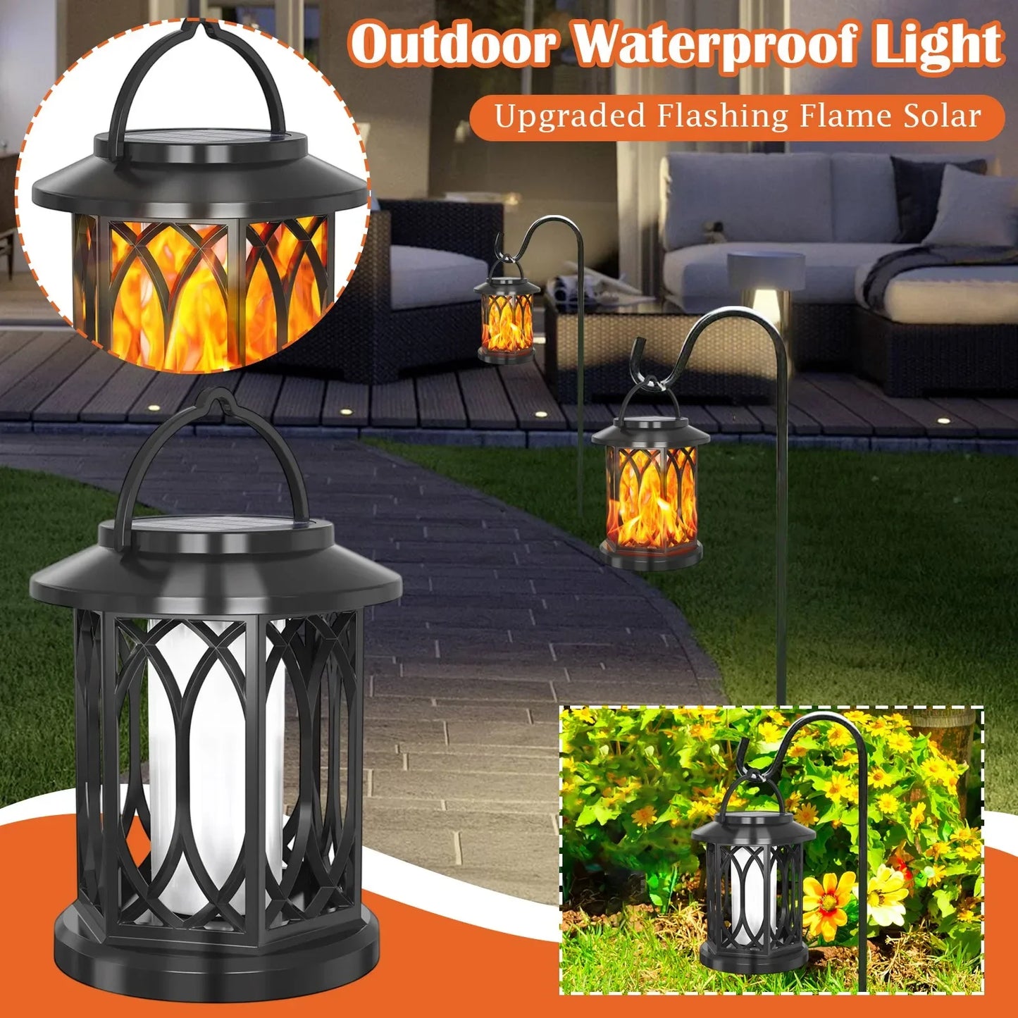 2 Pcs Solar Flame Hanging Outdoor Garden Lamp