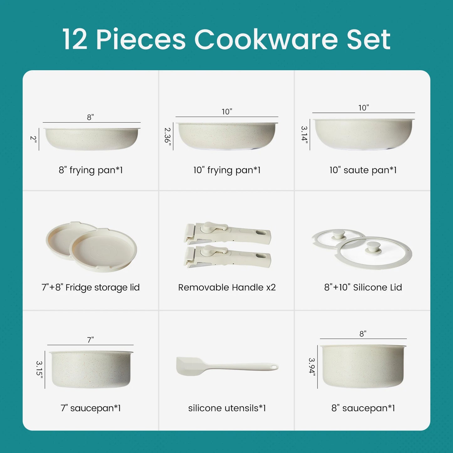 Jhk 12 Piece Granite Nonstick Pots And Pans Set With Detachable Handle