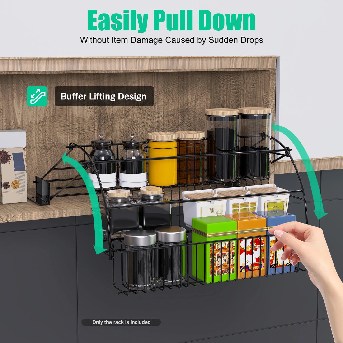 3-Tier Metal Spice Rack Organizer With Pull Down Cabinet Storage Shelf