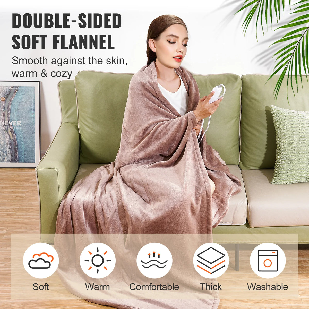 Electric Heated Throw Blanket With Timer And Adjustable Heat Controls