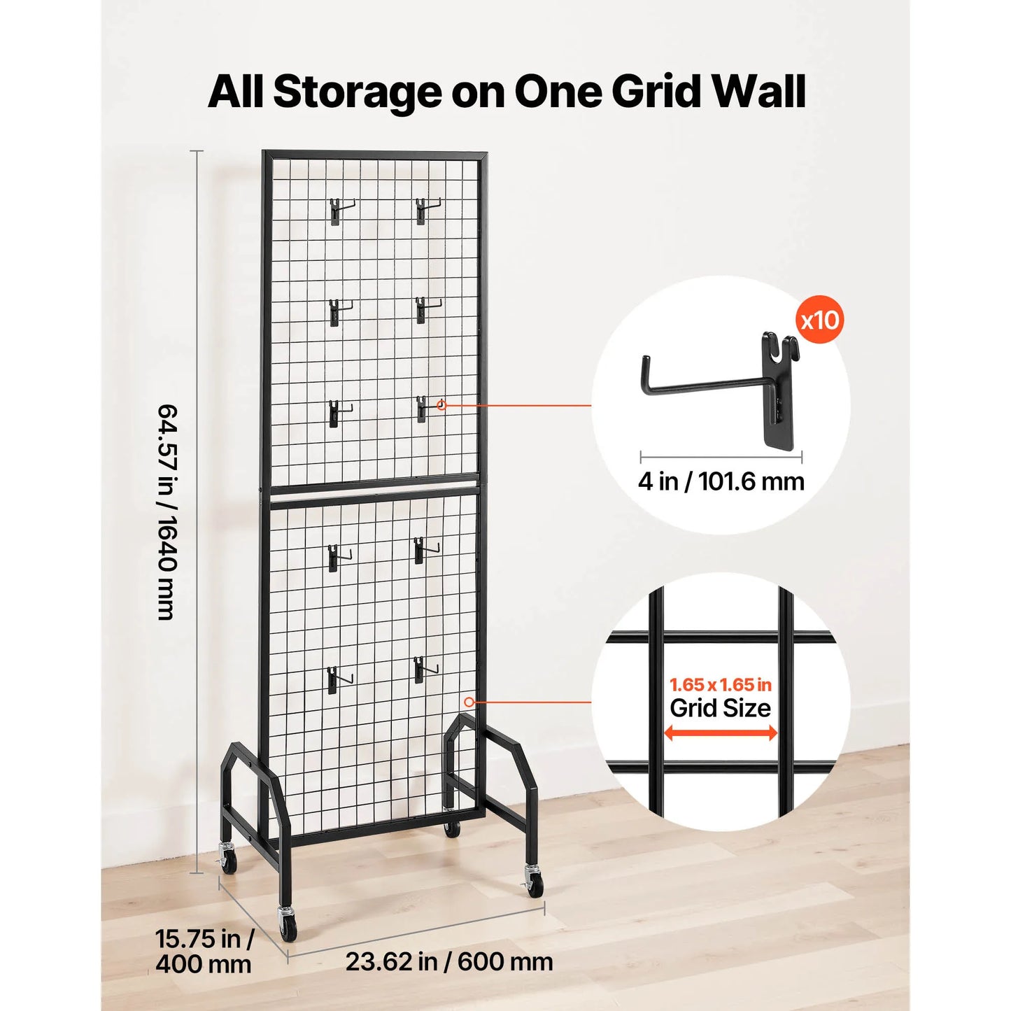 SucceBuy Carbon Steel Grid Wall Panel Display Rack With Wheels
