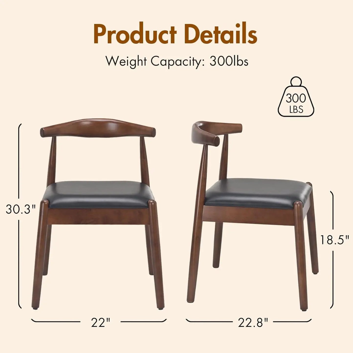 Farini Mid Century Modern Dining Chairs With Solid Wood Legs
