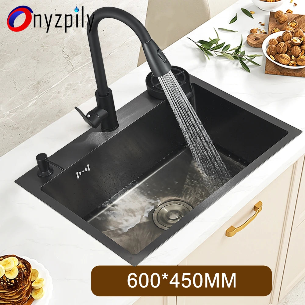Stainless Steel Undermount Kitchen Sink With Integrated Faucet And Basin