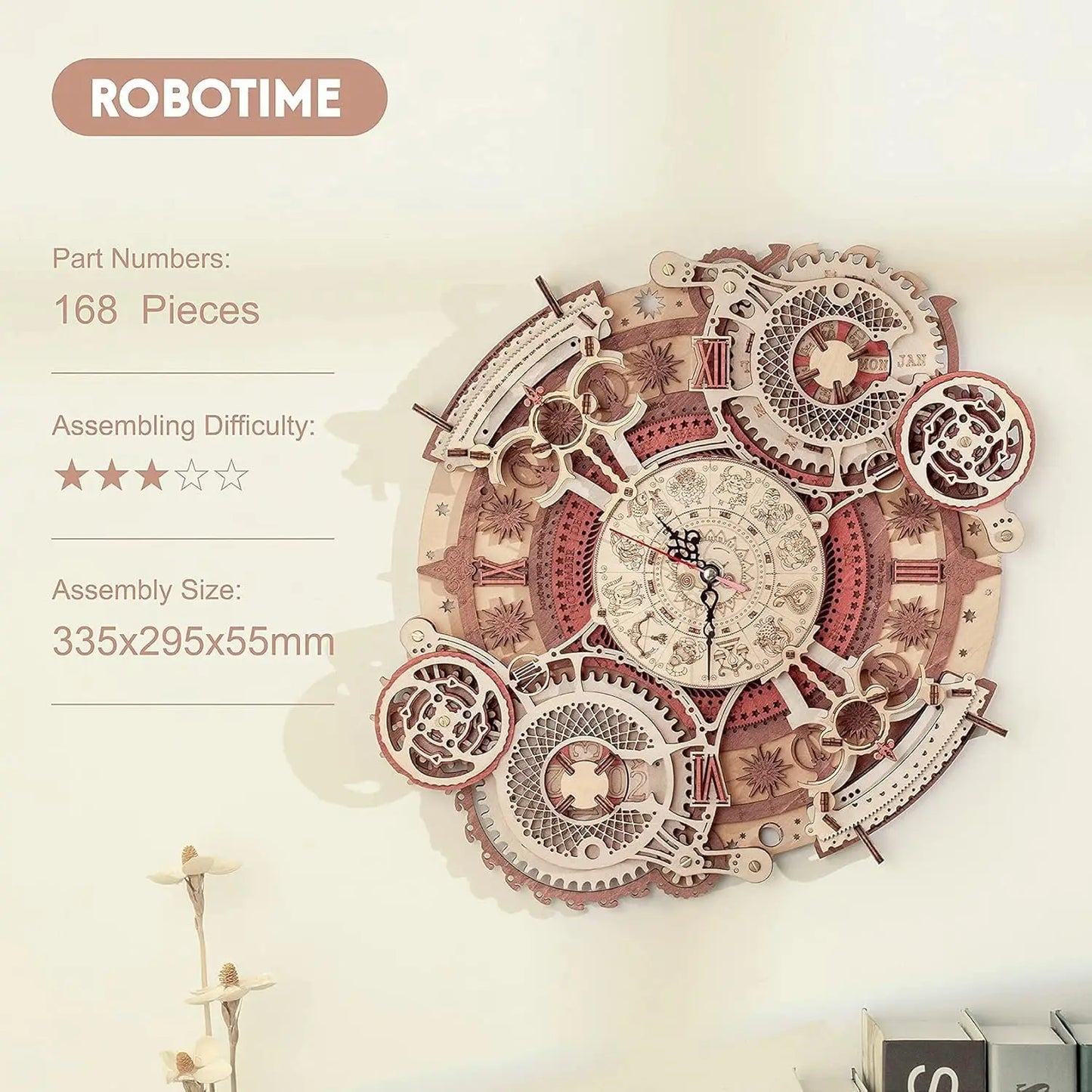 Robotime 3D Wooden Puzzle Wall Clock Mechanical Building Kit