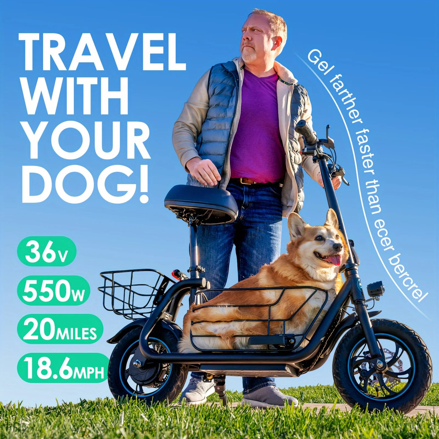 Gyroor Foldable Electric Scooter For Adults With Pet Basket