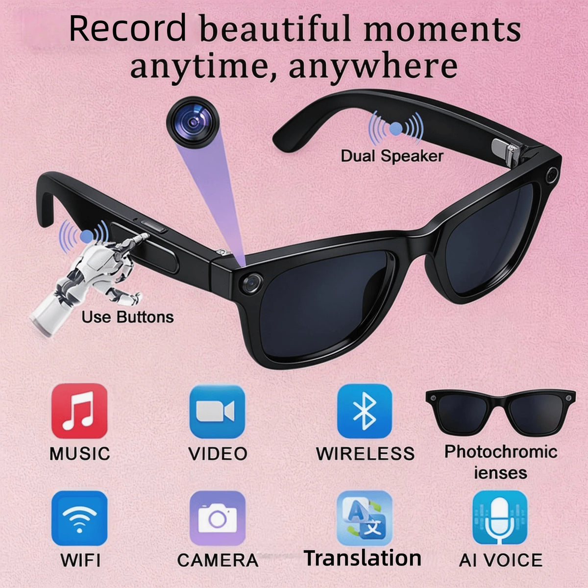 W&O 4K AI Camera Glasses With Translation And Open Ear Audio