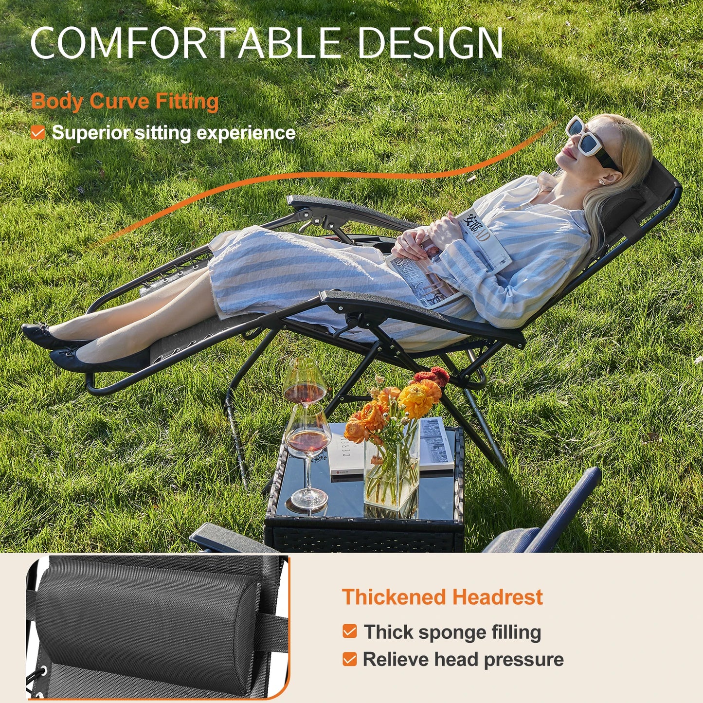 JHK Zero Gravity Portable Outdoor Recliner With Cup Holder
