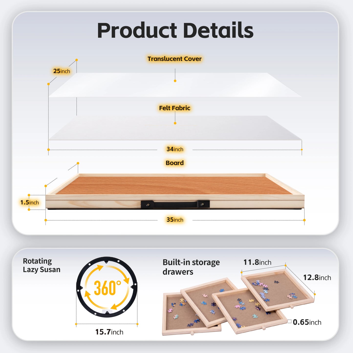 Rotating Tilting Puzzle Board With Wooden Storage Drawers And Mats