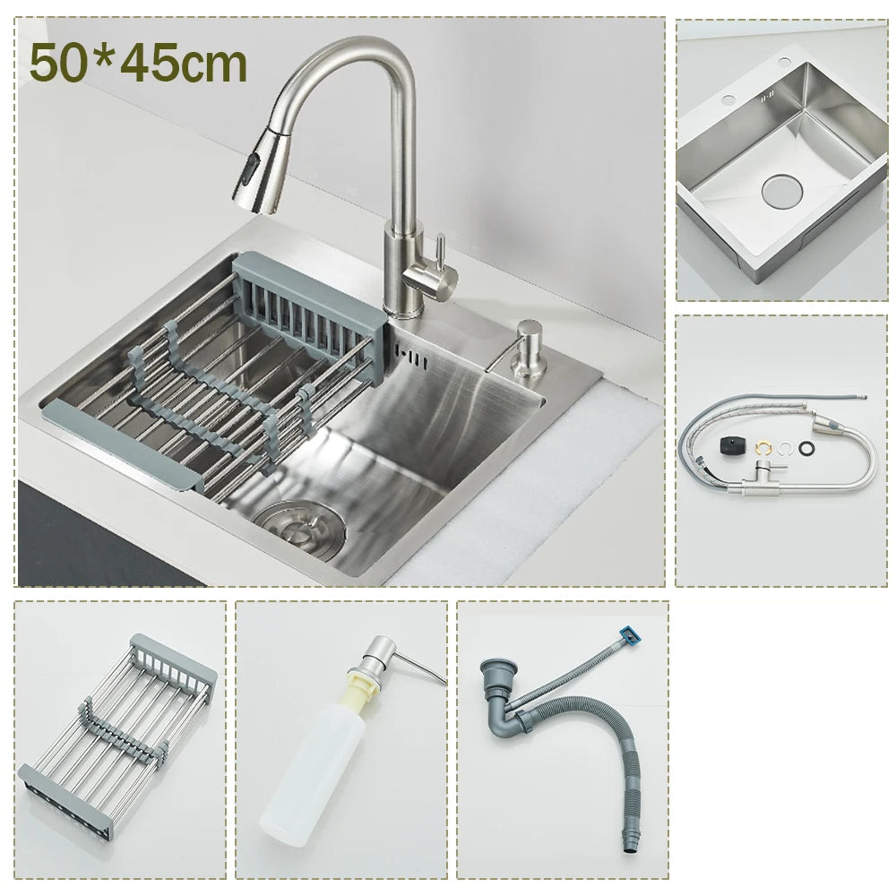 Stainless Steel Undermount Kitchen Sink With Integrated Faucet And Basin