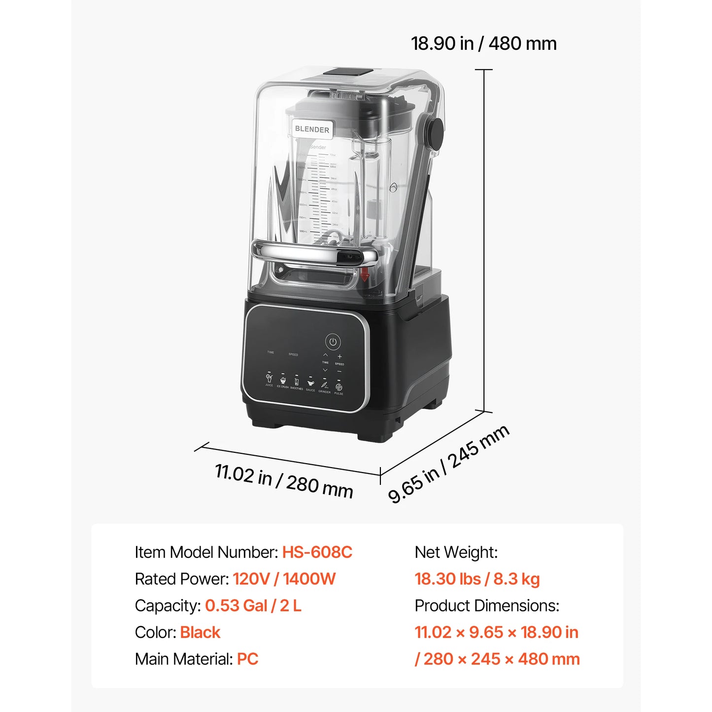 Succebuy 2200 Watt Countertop Blender With Shield For Kitchen Food Processing