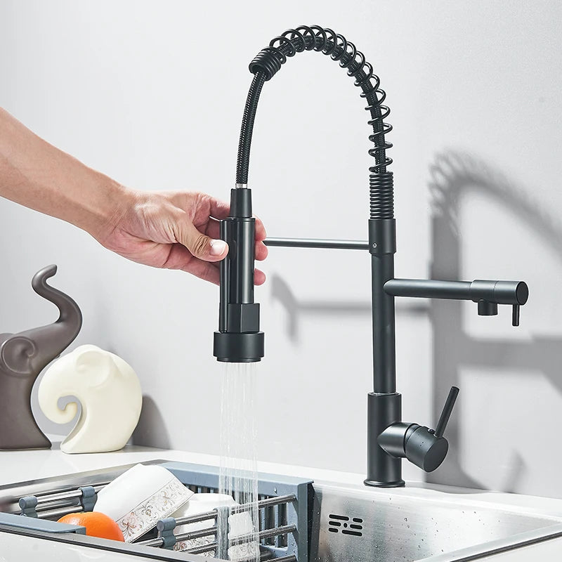 Shbshaimy Rose Gold Chrome Deck Mount Pull Down Kitchen Faucet
