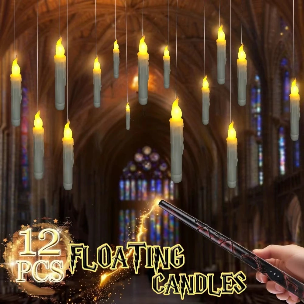 Flameless LED Floating Taper Candles With Magic Wand Remote Flickering Light