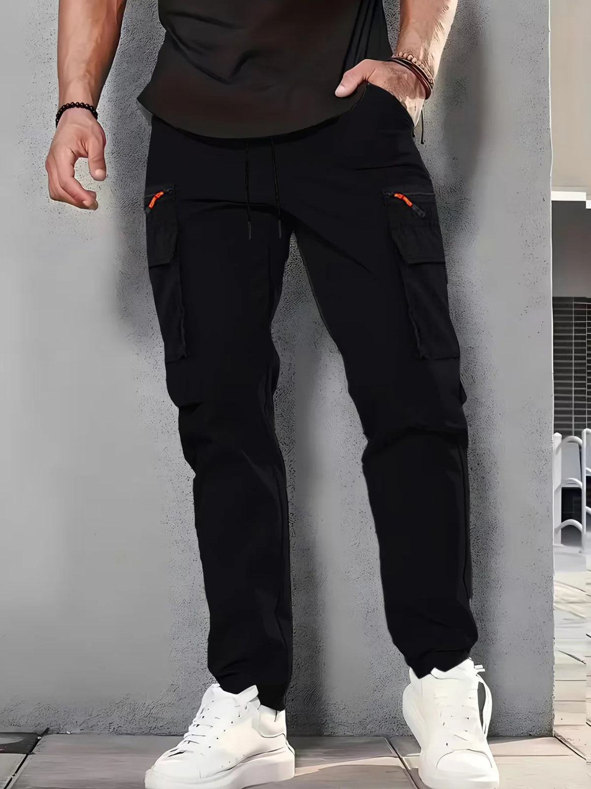 Men's Multi Pocket Cargo Pants With Zipper Straight Leg Trousers
