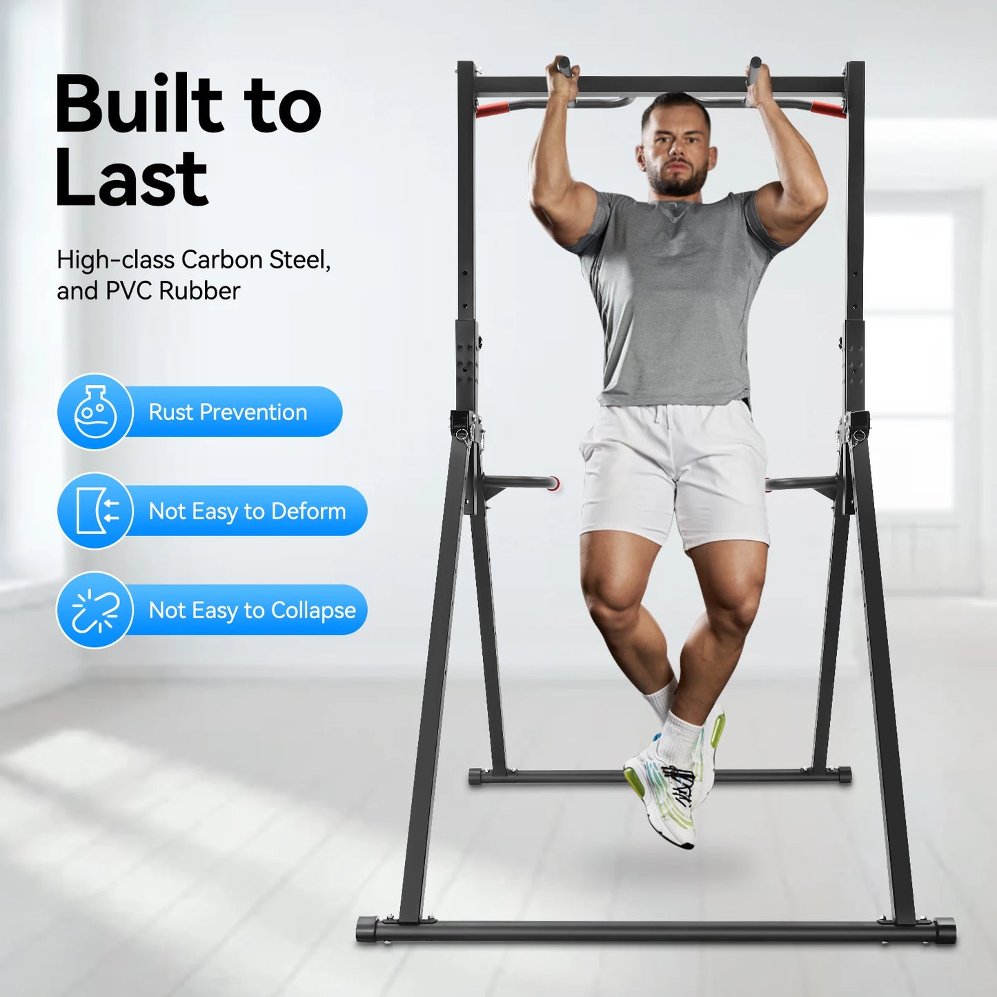 Height Adjustable Pull Up Bar Dip Station Power Tower Workout Chin Up Gym Equipment