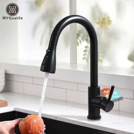 MYQualife Deck Mounted Pull Out Kitchen Sink Faucet
