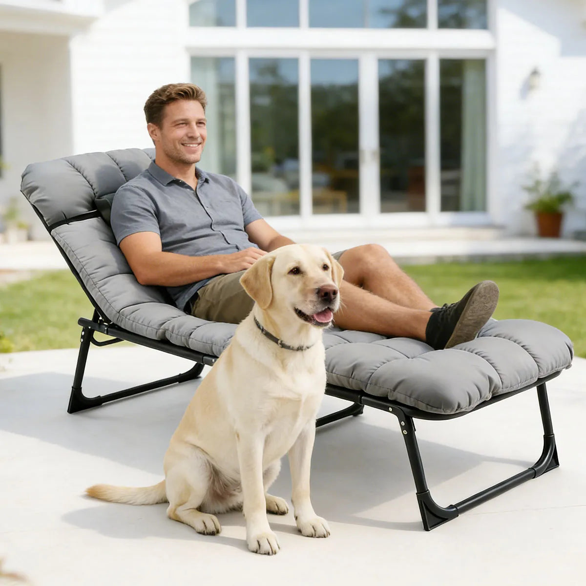 Adjustable Folding Camping Lounge Chair With Removable Cushion