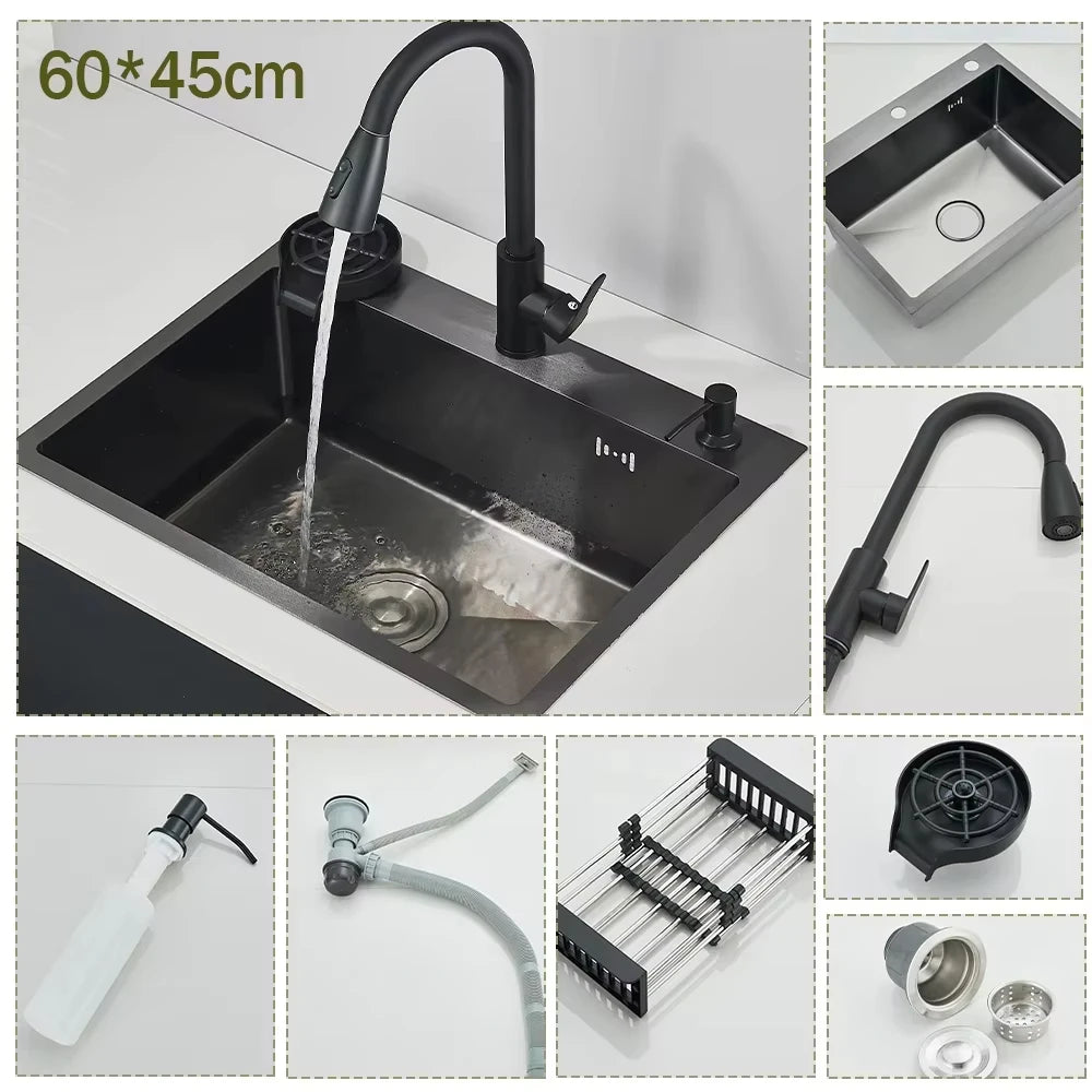 Stainless Steel Undermount Kitchen Sink With Integrated Faucet And Basin