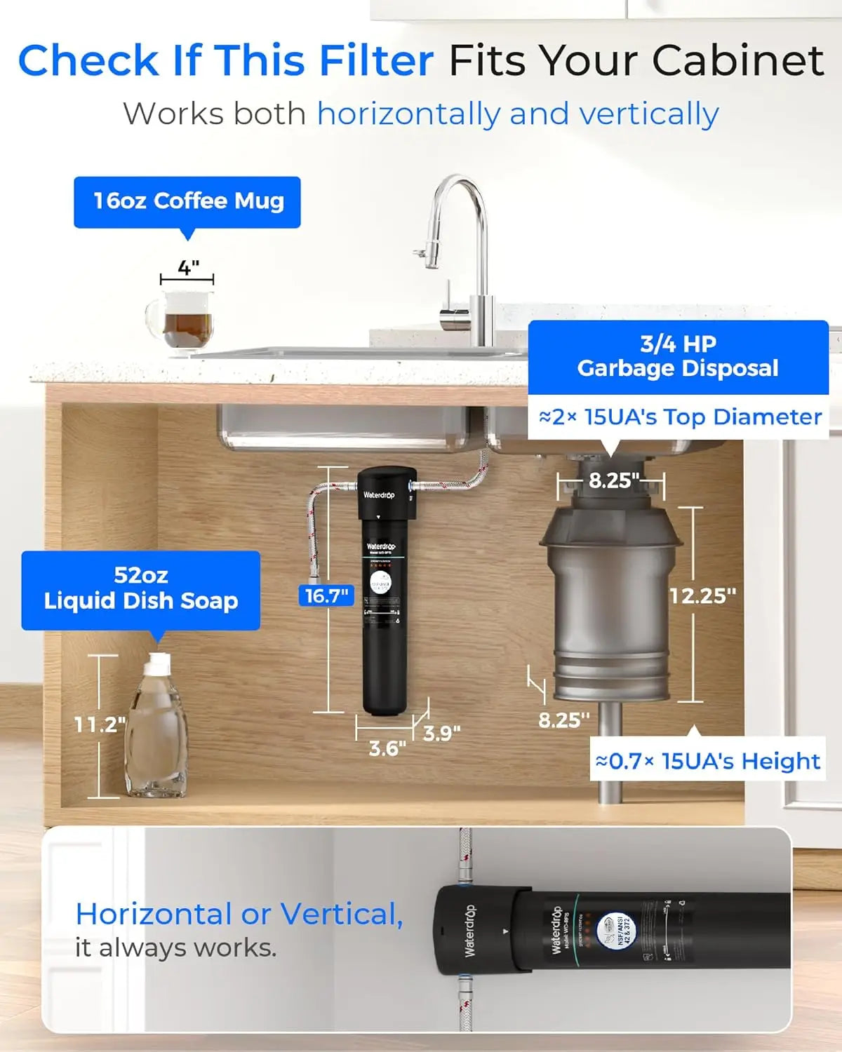 Waterdrop 15UA Under Sink Water Filter Reduces Lead Chlorine