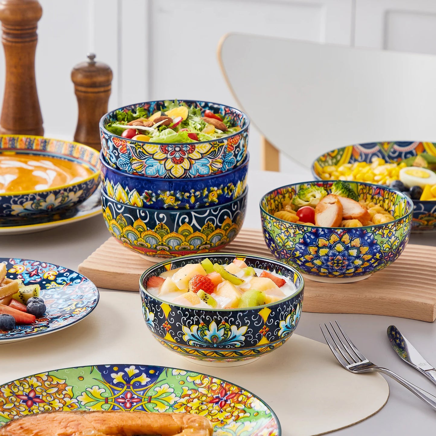 Malacasa Premium Porcelain Ceramic Dinnerware Set Bohemian Plant Design