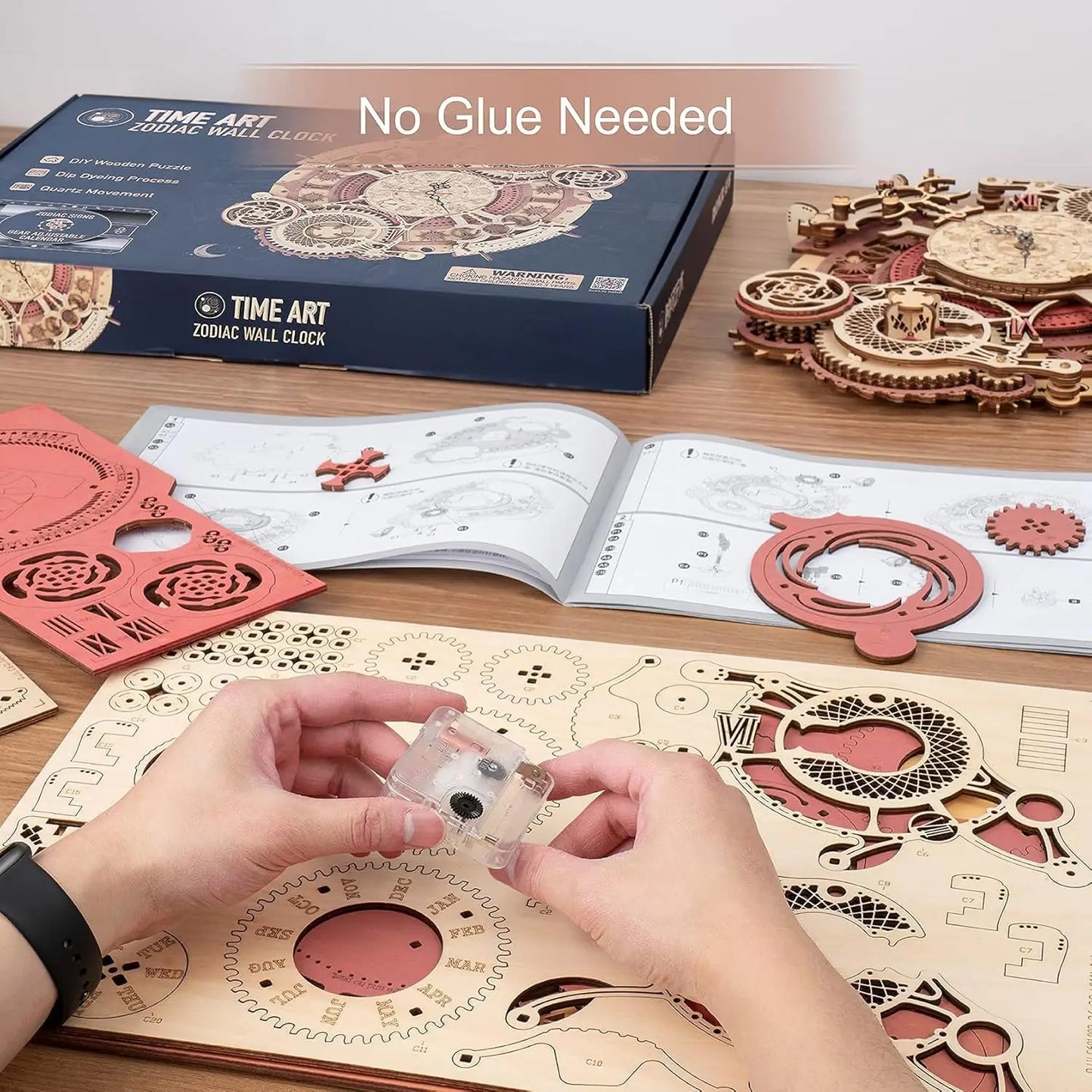 Robotime 3D Wooden Puzzle Wall Clock Mechanical Building Kit