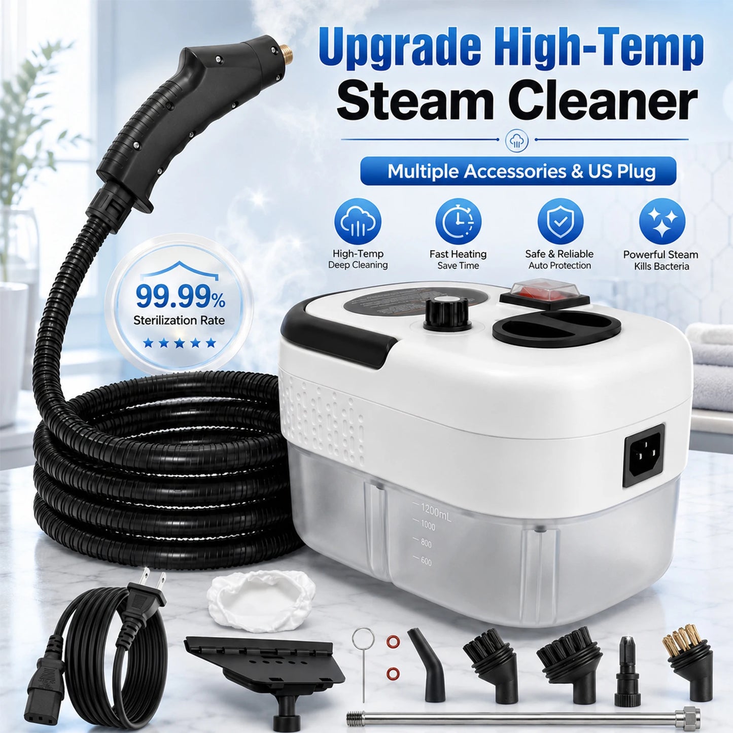 2500W High Temperature Handheld Steam Cleaner With US Plug
