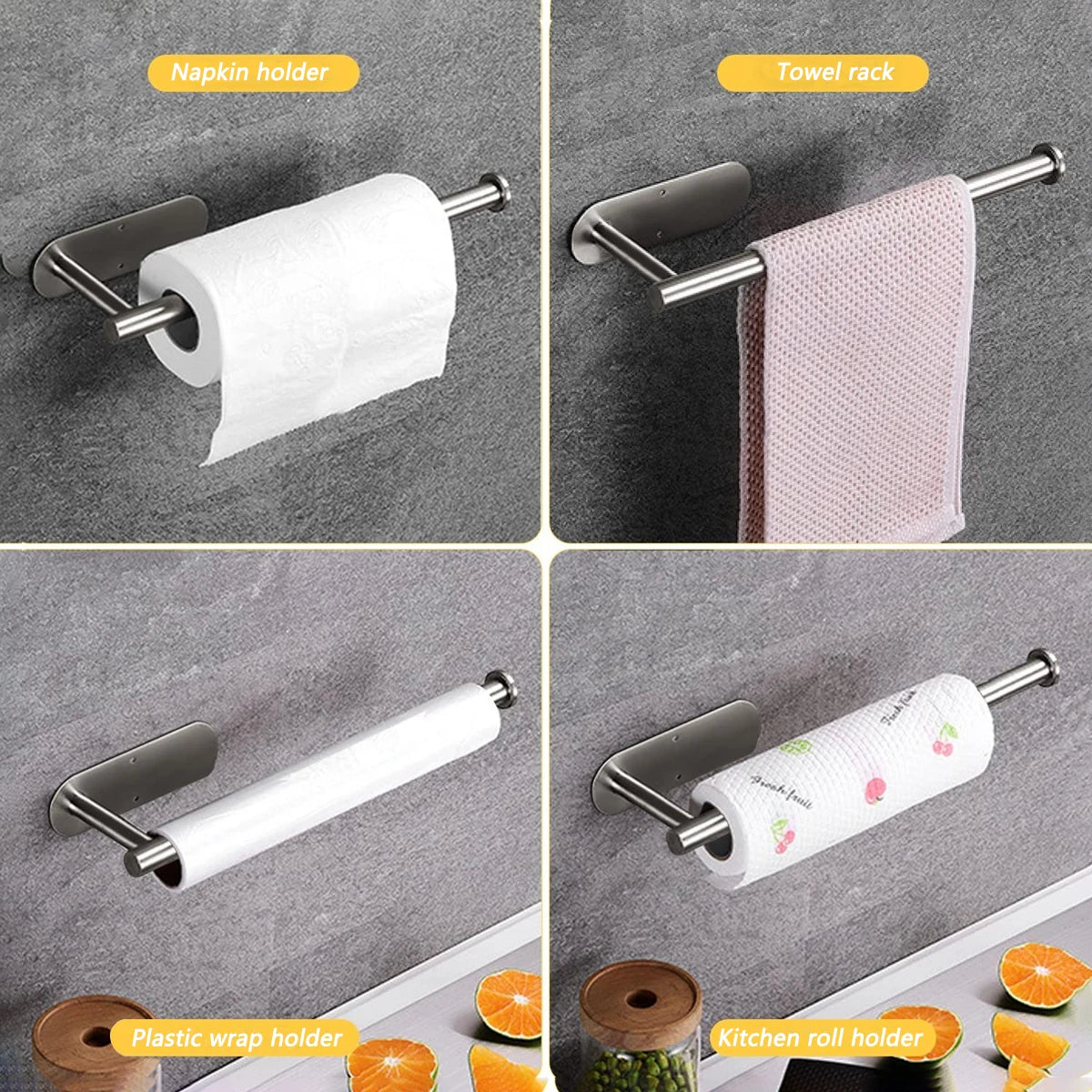 Metal Adhesive Paper Towel Holder For Kitchen Storage