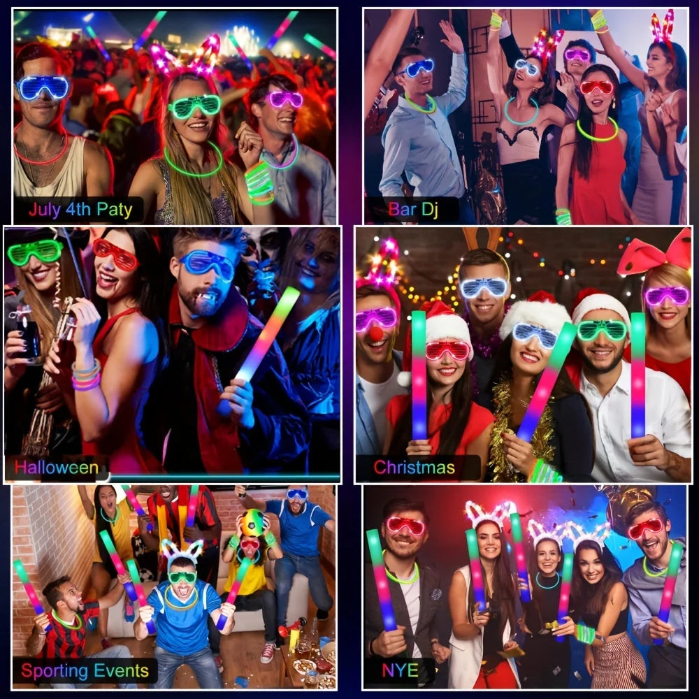 Glowing Party Decoration Set With Led Glasses And Foam Sticks