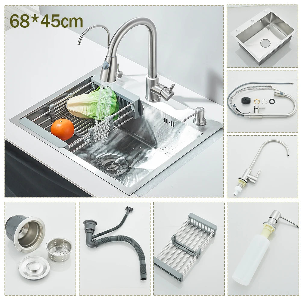 Stainless Steel Undermount Kitchen Sink With Integrated Faucet And Basin