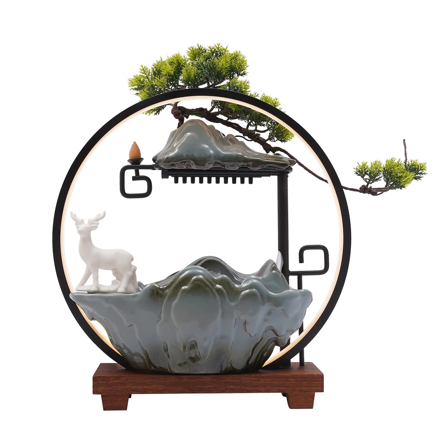 Bymaocer Ceramic Tabletop Water Fountain LED Mist Effect Decor