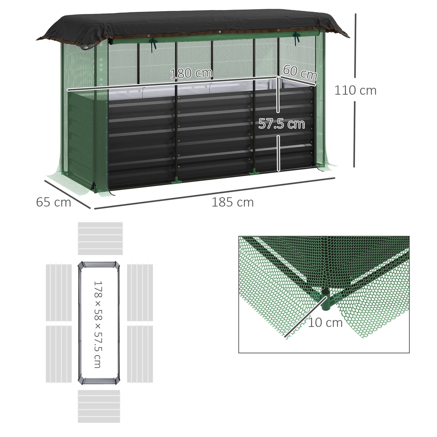 Outsunny Galvanized Metal Raised Garden Bed With Crop Cage And Shade Cloth