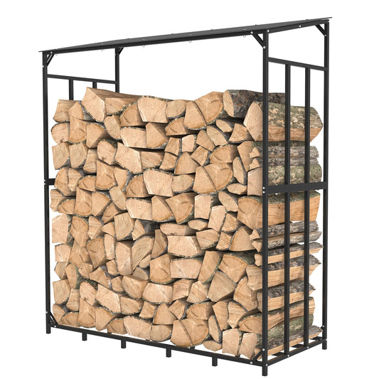 Heavy Duty Metal Outdoor Firewood Rack With Waterproof Cover