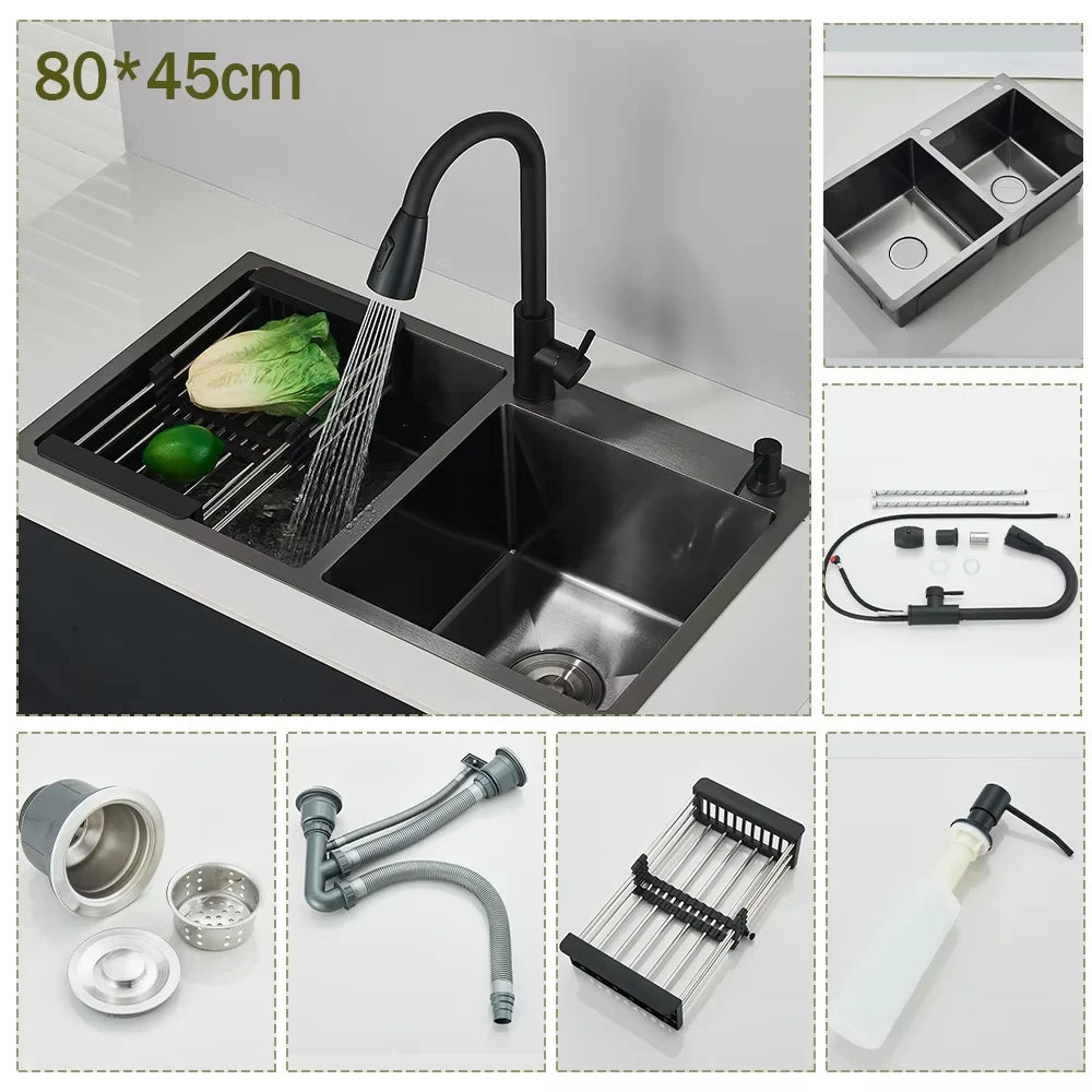 Stainless Steel Undermount Kitchen Sink With Integrated Faucet And Basin