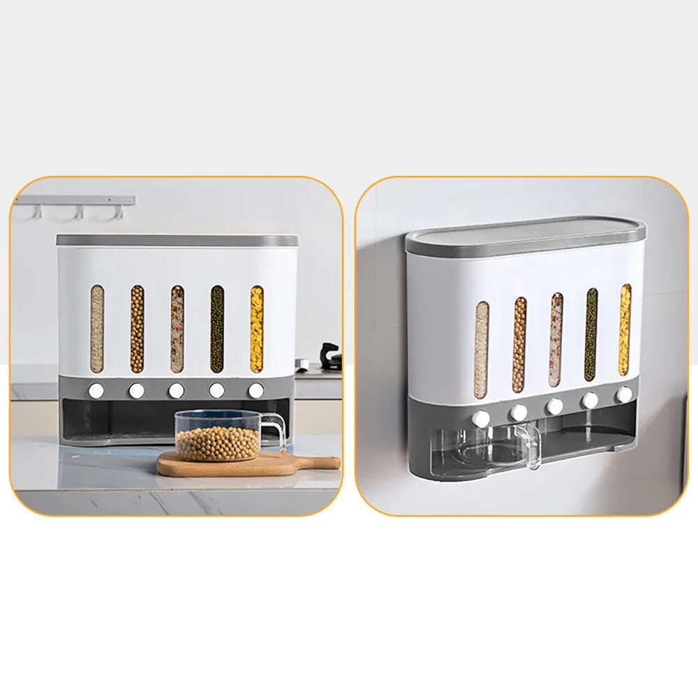 Wall Mounted Dry Food Storage Dispenser Cereal Grain Container